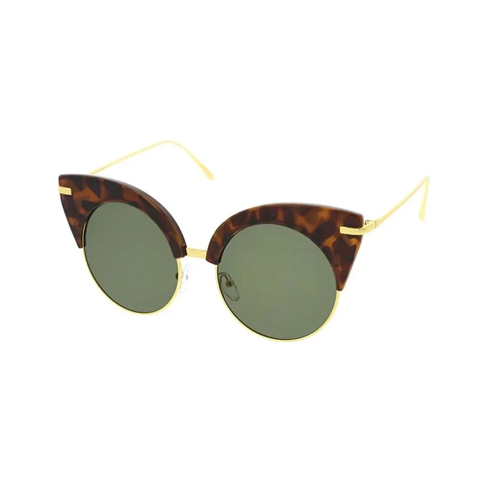 Tortoise Round Cat Eye Sunglasses Gold Arms Gray Lens